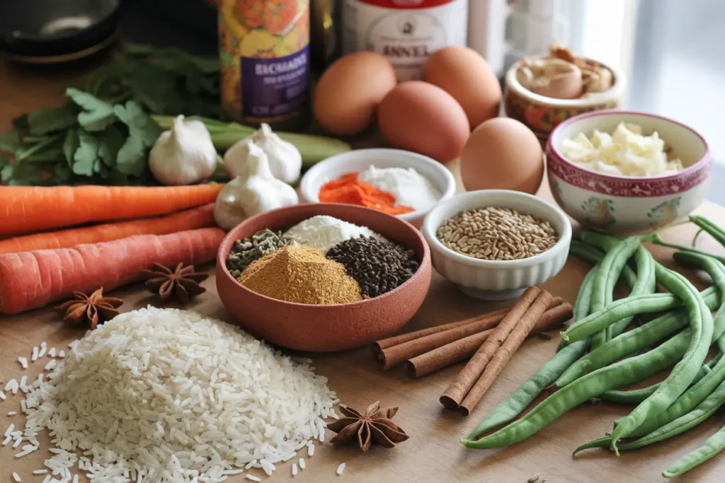 Ingredients ready for Anjappar Egg Fried Rice Recipe